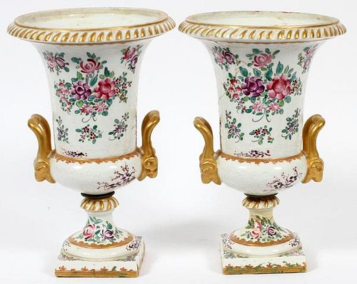 FRENCH HAND PAINTED DOUBLE HANDLED PORCELAIN URN