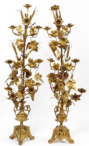 FRENCH GILT PATINATED METAL CANDLE TREES 19TH C