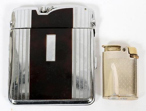 RONSON CHROMIUM PLATED CIGARETTE CASE AND LIGHTERS