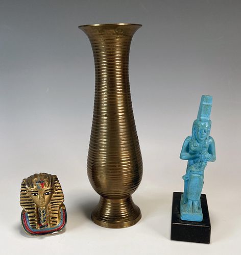 BRASS VASE & EGYPTIAN FIGURES
