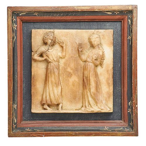 EARLY ALABASTER FIGURAL PLAQUE