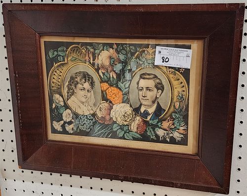 FRAMED CURRIER & IVES "MY LOVE AND I" 9-1/2" X 13-1/2" W/FRAMED 15" X 19"