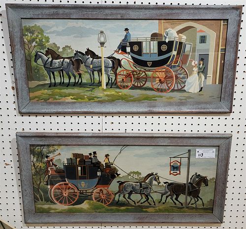 PR FRAMED O/B COACHING SCENES VINTAGE PAINT BY NUMBER 11-1/2" X 27-1/2" EA