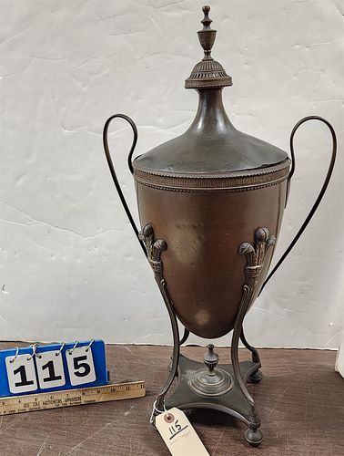 BRASS AND COPPER COVERED URN 24"H X 12"W
