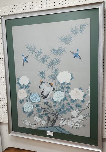 FRAMED CHINESE PTG BIRDS AND FLOWERS 39 1/2" X 29 1/2"