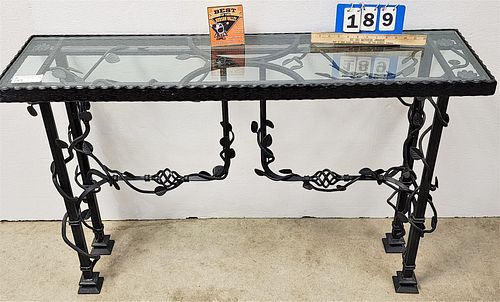WROUGHT GLASS TOP SOFA TABLE 30 1/2"H X 4'W X 13"D