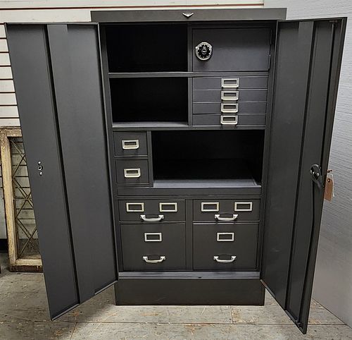 COLE STEEL 2 DOOR CABINET W/ INTERIOR SAFE DRAWERS AND PULL OUT SHELF 5'H X 32 1/2"W X 19"D