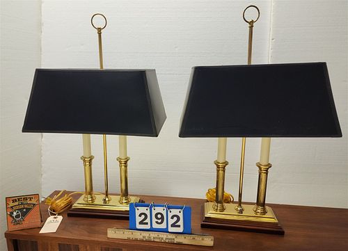 PR BRASS DOUBLE CANDLESTICK TABLE LAMPS 25"