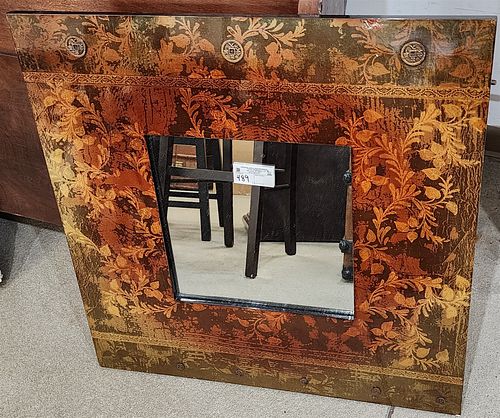 CHINESE LACQUER FRAMED MIRROR 30"SQ