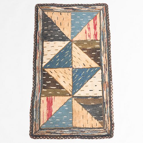 Two Small Geometric Hooked Rugs