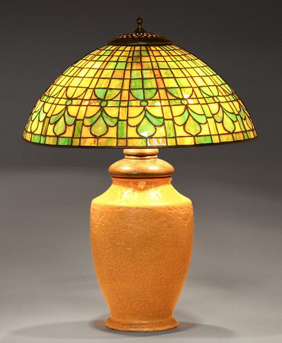 Grueby Pottery Bigelow & Kennard Leaded Glass Lamp c1910