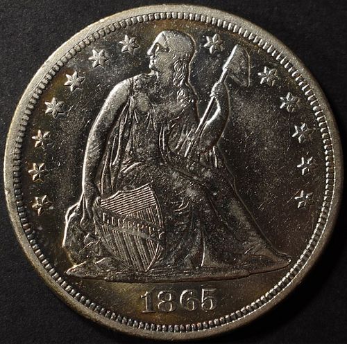 1865 SEATED LIBERTY DOLLAR AU