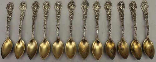 (12) Antique Gorham Sterling/Gilt Berry Spoons