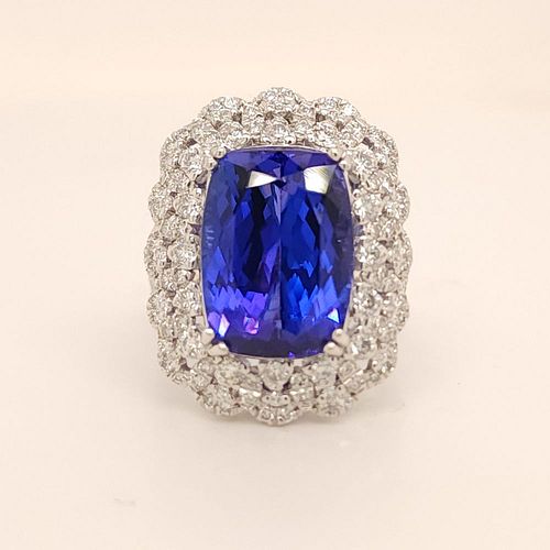 GIA Certified Tanzanite and Diamond Lacy Halo Ring
