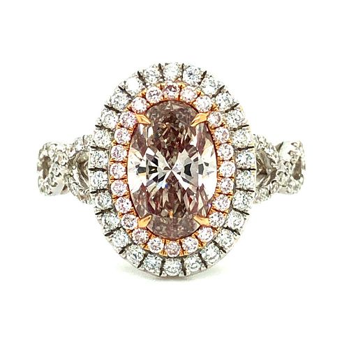 GIA 1.21 CT Fancy Pinkish-Brown Diamond Halo Ring