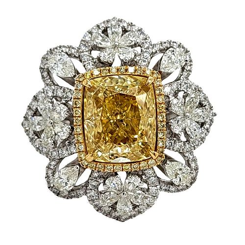 GIA 5CT Fancy Yellow & Colorless Diamond Halo Ring