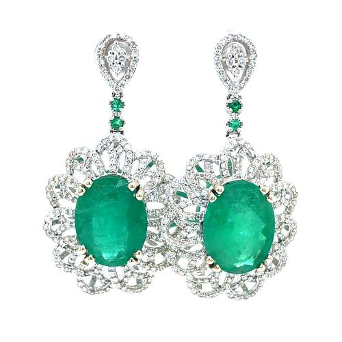 Maximalist Emerald and Diamond Dangling Earrings