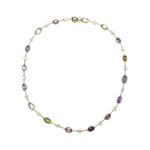 Fancy-Cut Rainbow Sapphire and Diamond Necklace