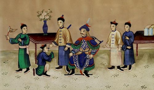 Antique Chinese Interior Scene With Figures