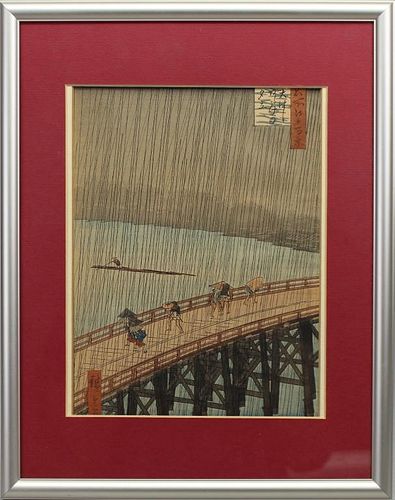 Antique Hiroshige Print "Rainy View of Ohashi"