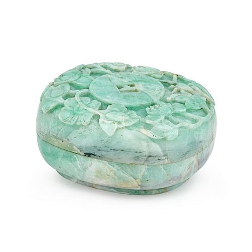 CHINESE CARVED APPLE GREEN JADEITE BOX