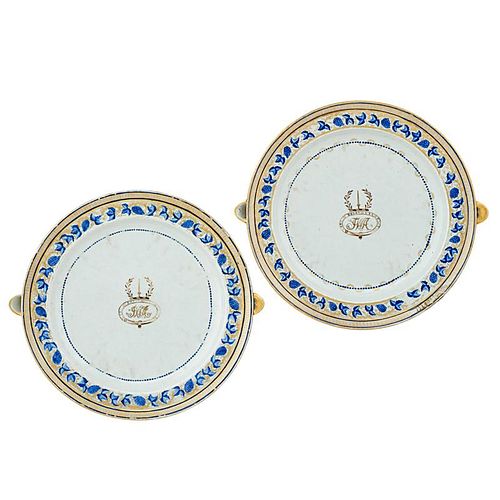 PAIR OF CHINESE EXPORT PORCELAIN WARMING PLATES