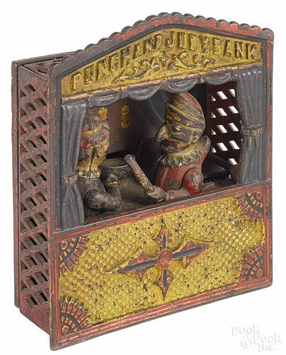 Cast iron Punch and Judy mechanical bank, manufactured by Shepard Hardware Co.