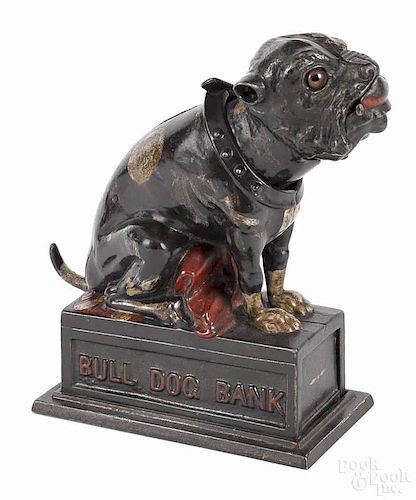 Cast iron Bulldog mechanical bank, manufactured by J. & E. Stevens Co.