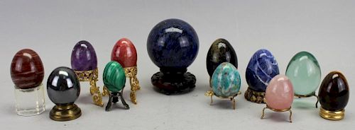 (12) Stone, Glass Eggs on Stand