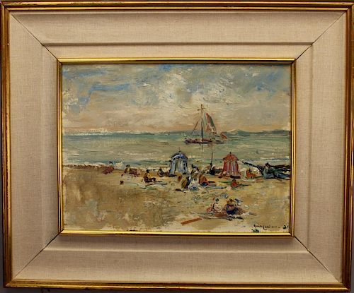 20th C. Signed Impressionist Beach Scene w Figures