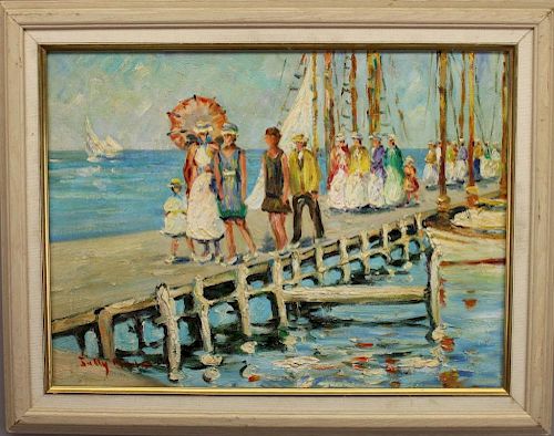 Sgnd 20th C. Impressionist Harbor Scene w/ Figures