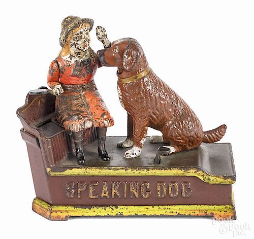 Cast iron Speaking Dog mechanical bank, manufactured by Shepard Hardware Co.
