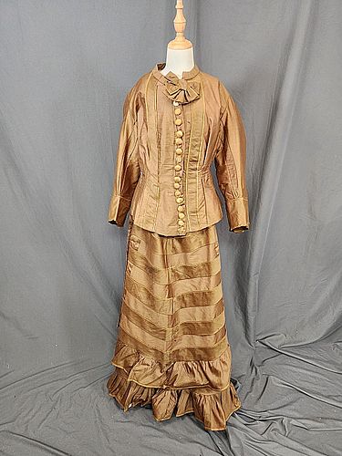 Antique 19th Century 3 Pc Gold Silk Dress