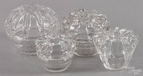 Four colorless glass bride's banks, 19th c., tallest - 5 3/4''.