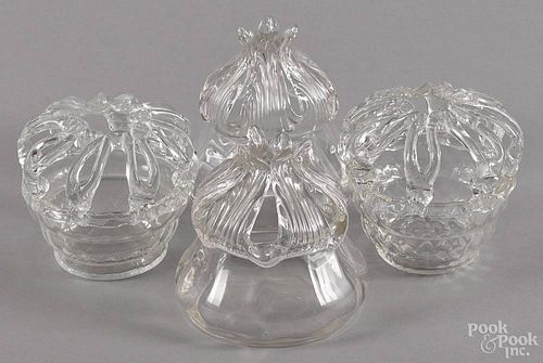 Four colorless glass bride's banks, 19th c., tallest - 5''.