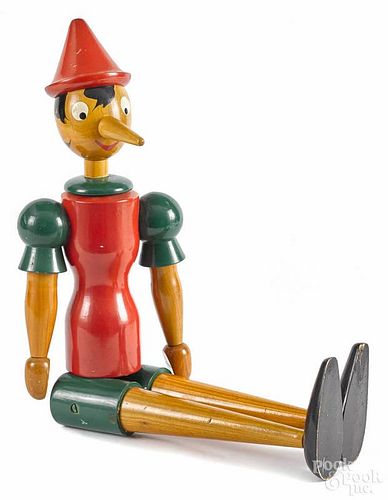 Large jointed wood Pinocchio doll, 20th c., 31'' h.