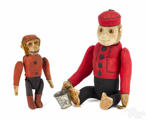 Two Schuco monkeys, 20th c., tallest is a yes-no, 13 1/2'' h., other is a wind-up.
