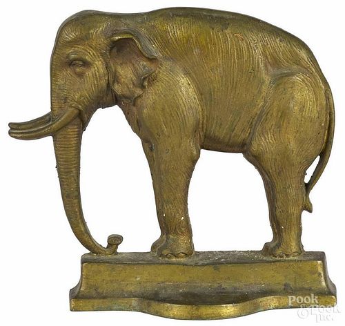 Cast brass elephant door stop, early 20th c., 10'' h.
