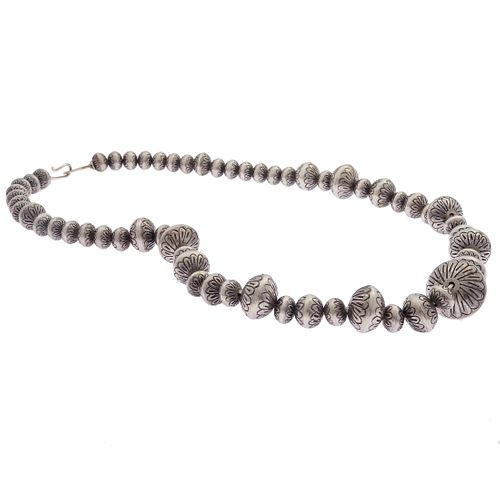 Navajo Sterling Silver Stamped Bead Necklace