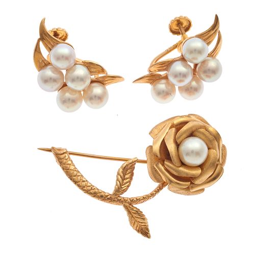 Pair of Cultured Pearl, 14k Ear Clips and Pin