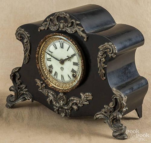 Ansonia enameled iron mantel clock, ca. 1900, 10'' h., 13'' w.