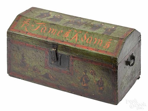 Scandinavian painted blanket box, inscribed James Adams Anno Domus 1800, with Chinese elders
