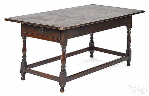 Pennsylvania pine stretcher base table, 19th c., 27'' h., 61'' w., 32'' d.
