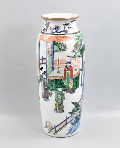 Large Chinese Famille Verte Figural Vase, 19th C.