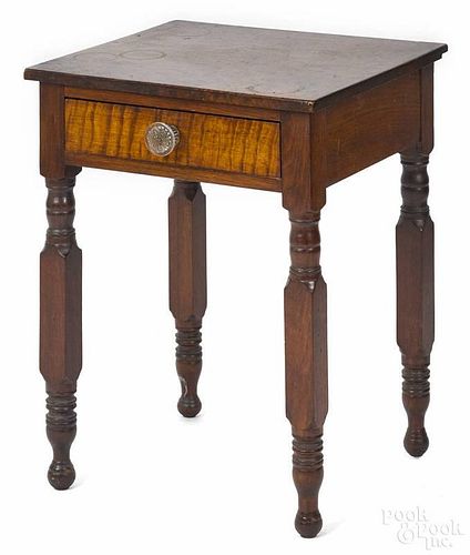 New York walnut and tiger maple one-drawer stand, 19th c., 26 1/2'' h., 19 3/4'' w.