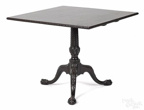 English mahogany breakfast table, late 19th c., with carved columns and knees