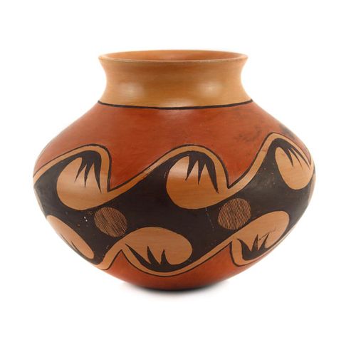 Dextra Quotskuyva Nampeyo (1928-2019) - Hopi Polychrome Jar with Migration Pattern c. 1980s, 4.75" x 5.75" (P3770)