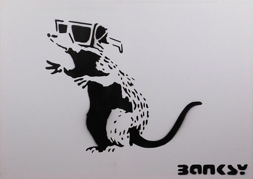 Bristish Street Art:  Rat With 3D Glasses