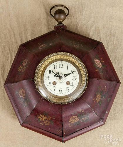 French painted tin wall clock, 19th c., 16 1/2'' h.