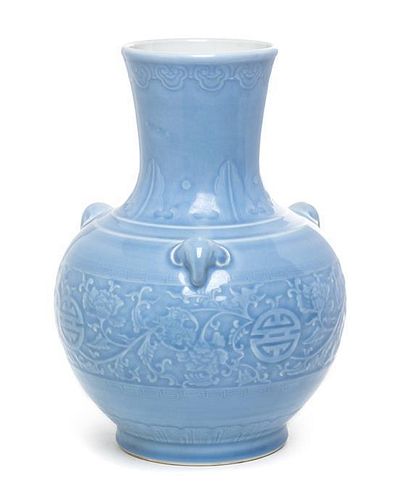 A Clair-de-Lune Glazed Porcelain Vase Height 13 1/2 inches.